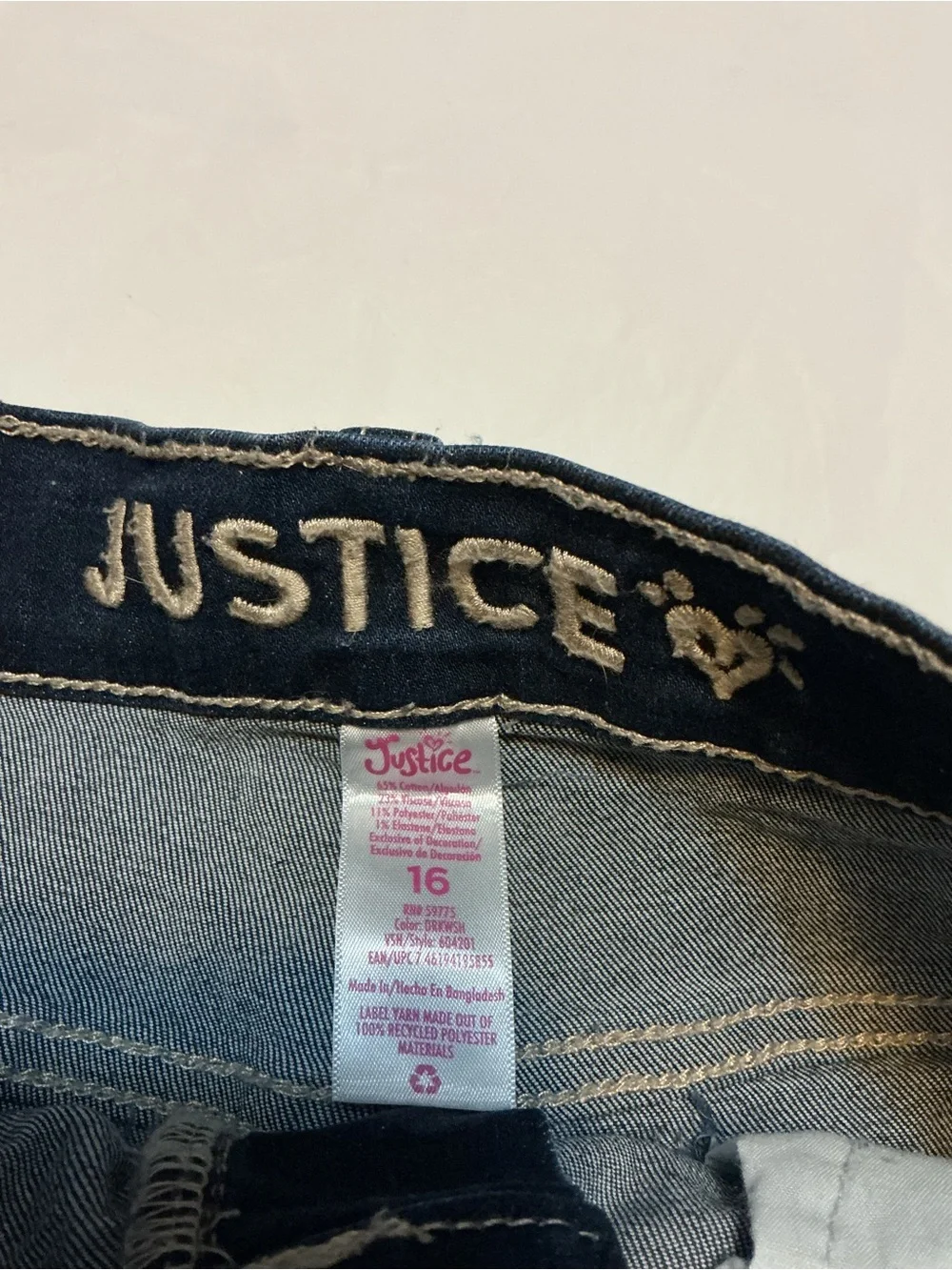 Justice button fly denim shorts size 16, like new
